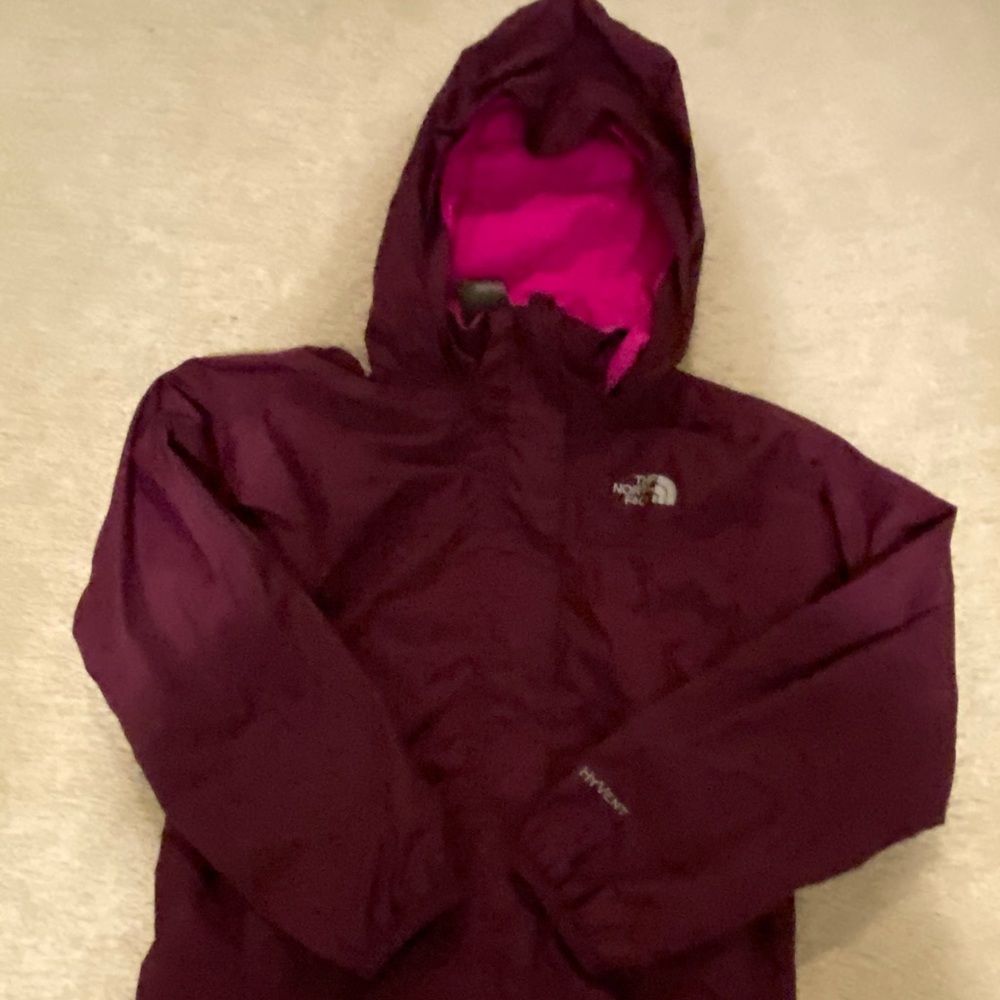 The North Face magenta rain coat